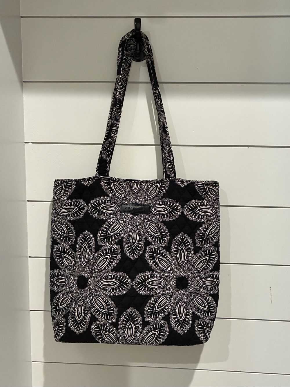 Vera Bradley Black Tote with White Floral Medallion Print